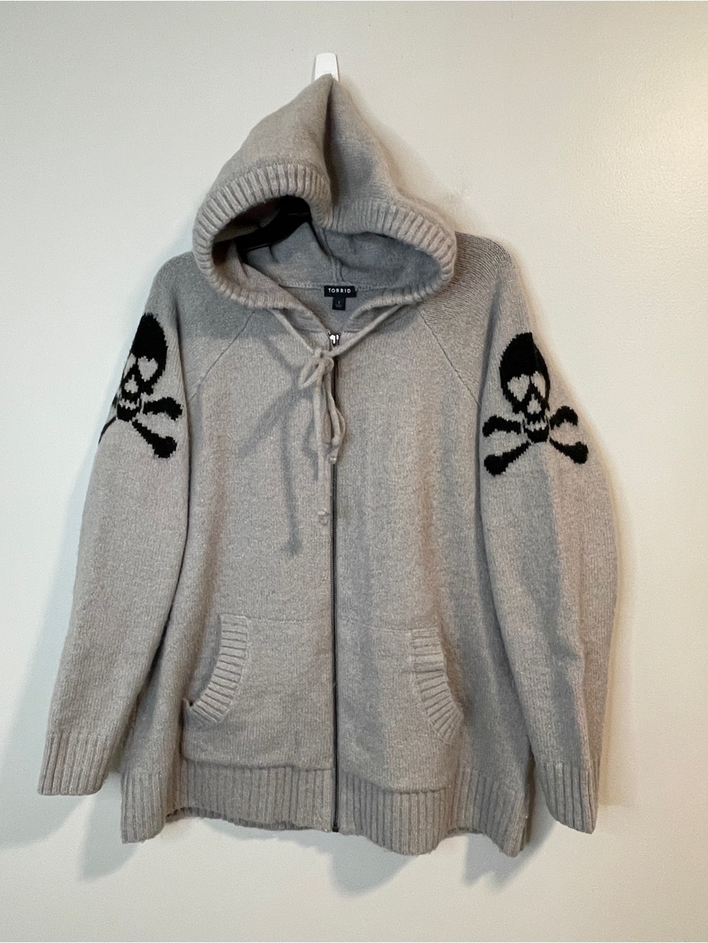 Torrid Grey Skull Zip Up Sweater With hood